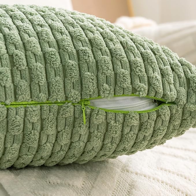 Set of 4 Sage Green Decorative Throw Pillow Covers 20x20 Inch Corduroy Pillow - Image 6