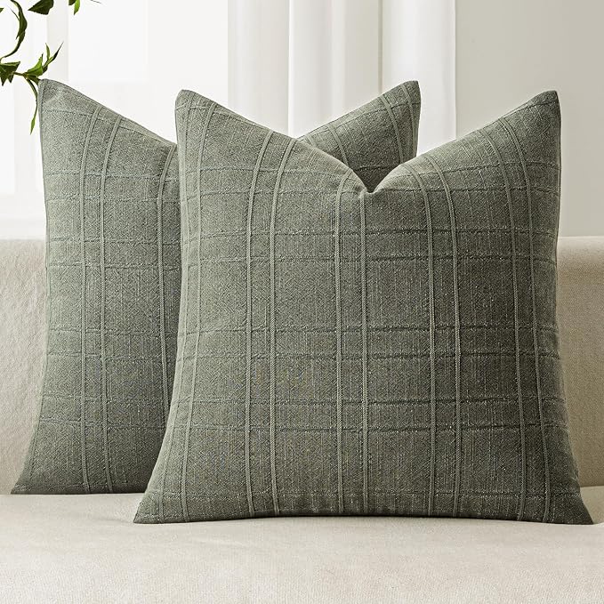 MIULEE Decorative Linen Check Euro Shams Throw Pillow Covers Neutral Farmhouse by MIULEE