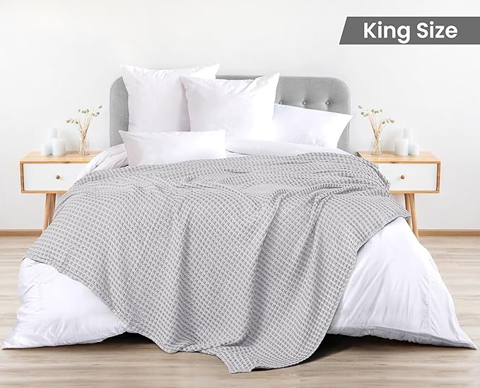 Utopia Bedding Silver 100% Cotton Waffle Blanket 300 GSM Soft Lightweight - Image 2