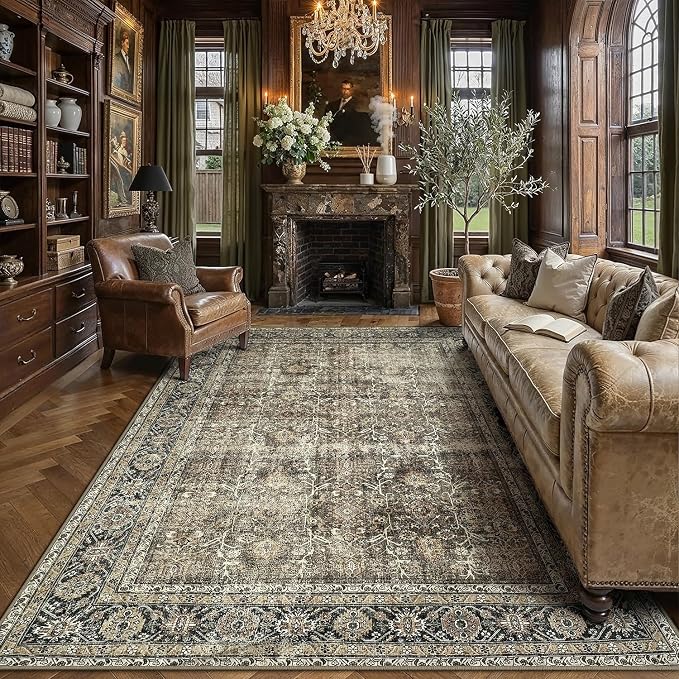 PureCozy Vintage Area Rug 5x8 Brown Washable Living Room Large Carpet Non Slip - Image 3