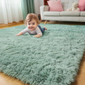 Sage Green Rugs for Bedroom Living Room Aesthetic, Fluffy Furry Area Rug 5x8 by Amdrebio