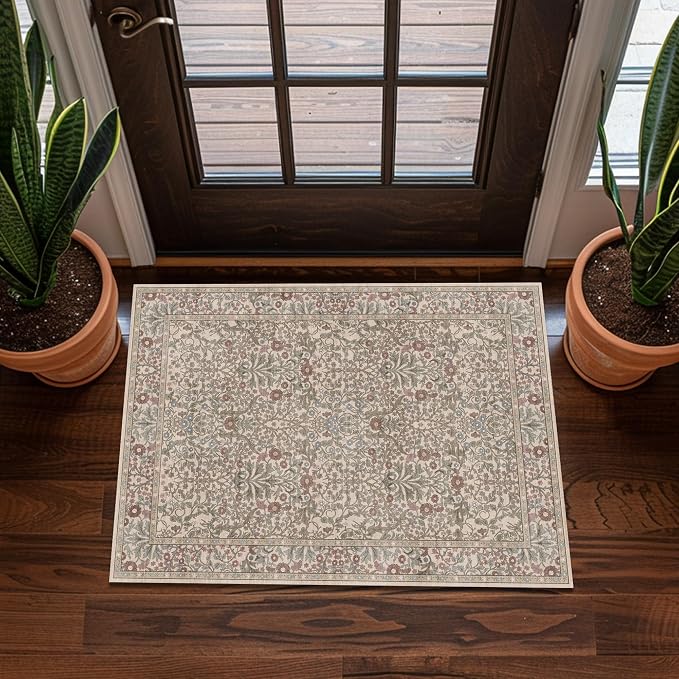Washable 2x3 Entry Rug, Front Door Rugs Indoor, Vintage Floral Area Rugs by Unknown