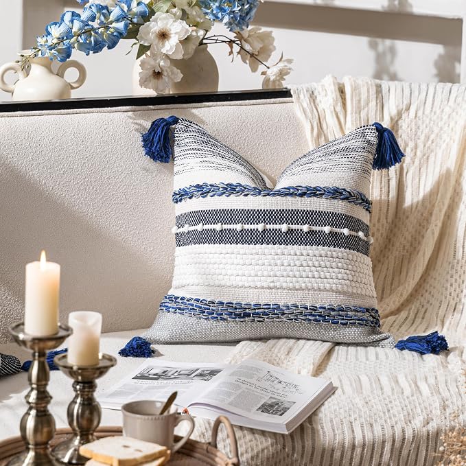 BlissBlush Navy Dark Blue Decorative Throw Pillow Cover 20x20 Square Boho - Image 8