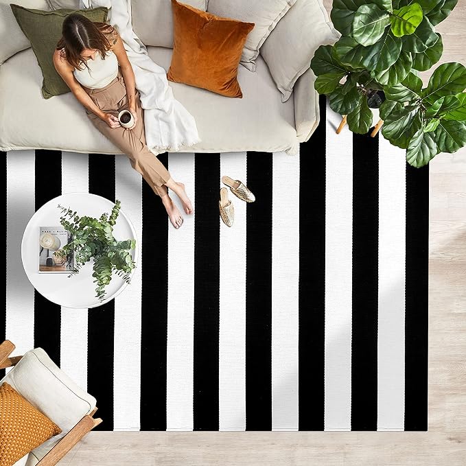 IOHOUZE Black White Striped Rug -4x6 Front Door Mats Outdoor, Washable Rug - Image 3