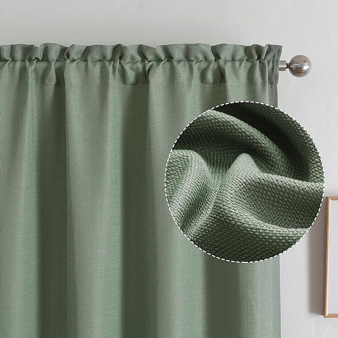 Chyhomenyc Sage Green Curtains 45 Inch Length 2 Panels, Faux Linen Textured by Chyhomenyc