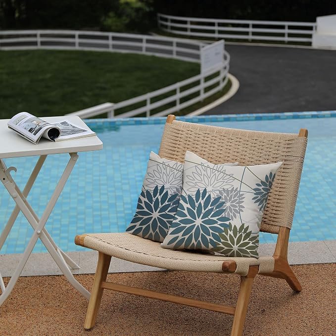 Blue Army Green Outdoor Pillow Covers Set of 2 18X18 Inch Teal Floral Elegant - Image 3