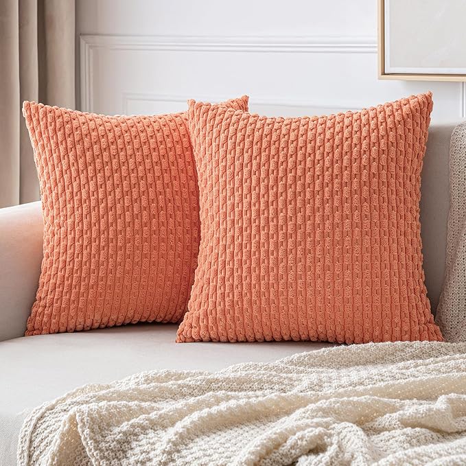 MIULEE Pack of 2 Decorative Throw Pillow Covers 16x16 Inch Soft Boho Striped by MIULEE