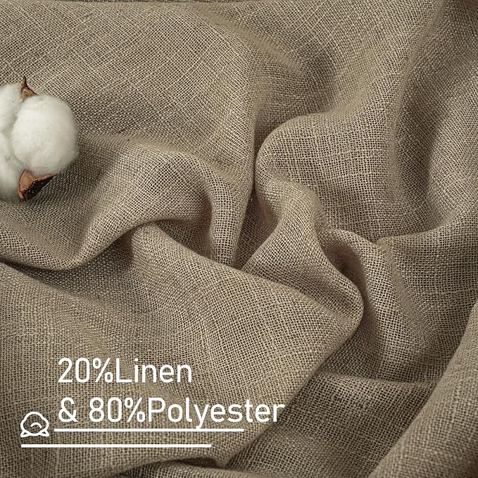 LAMIT Taupe Linen Curtains 24 Inch Length, Semi Sheer Light Filtering Window - Image 2
