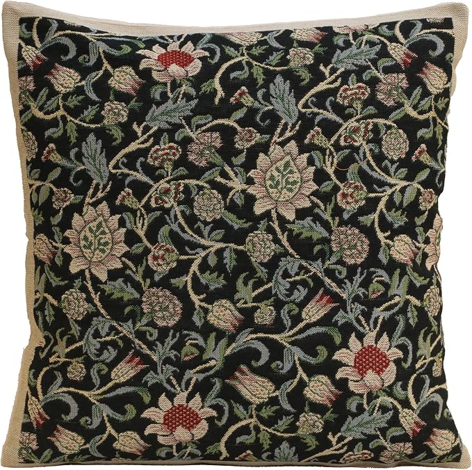 C Charlotte Home Furnishings Inc Fleur De Morris Black Belgian Cushion Cover - by CCharlotteHomeFurnishings