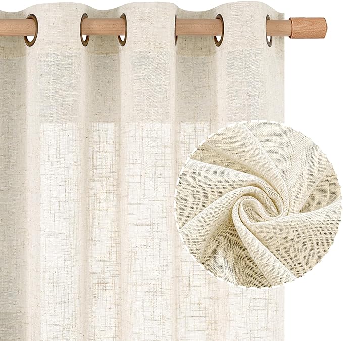 LAMIT Sheer Linen Curtains for Living Room 95 inch Long 2 Panels, Light by LAMIT