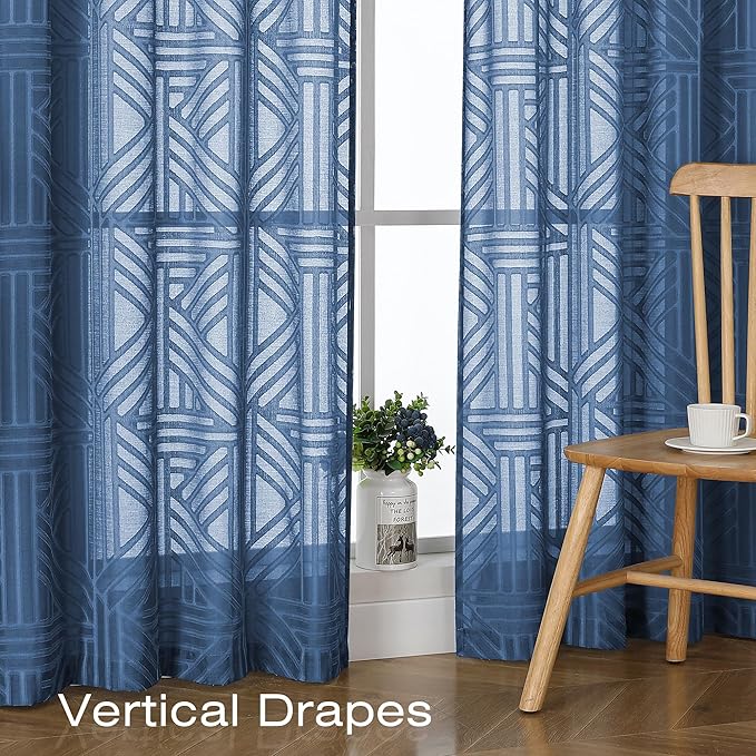 Simplebrand Sheer Dusty Blue Kitchen Curtains 24 Inch Length Tier Curtains 2 - Image 6