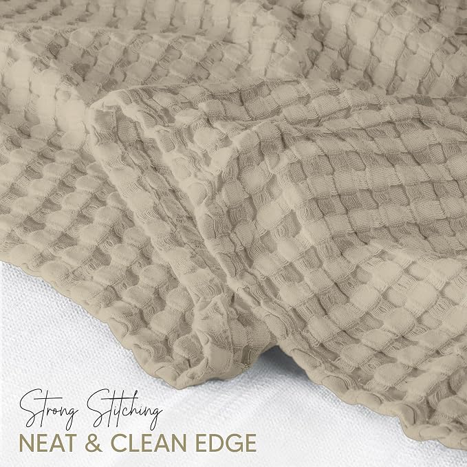 Utopia Bedding Khaki 100% Cotton Waffle Blanket 300 GSM Soft Lightweight - Image 4