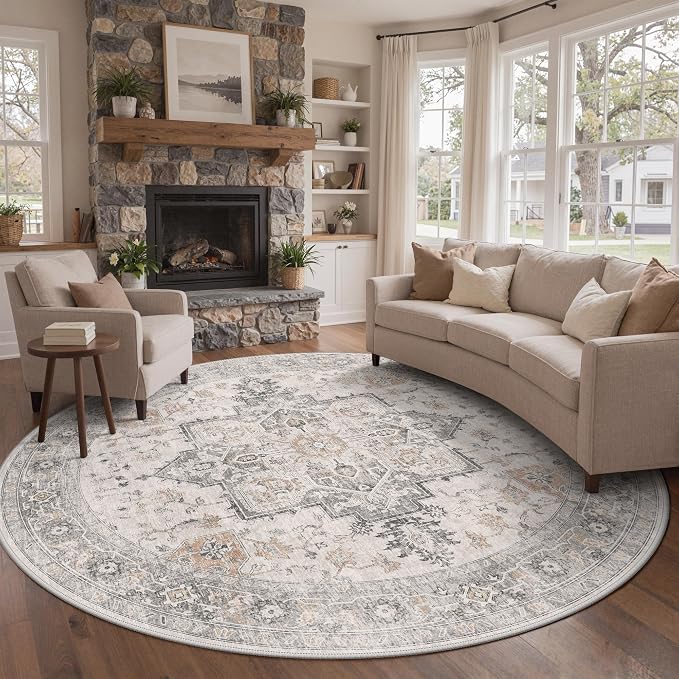 GENIMO 10FT Round Area Rugs for Living Room, Circle Rugs Machine Washable Low by GENIMO