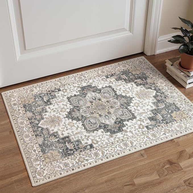 GENIMO Area Rug 2x3 Doormat, Machine Washable Low Pile Rugs, Small Retro by GENIMO