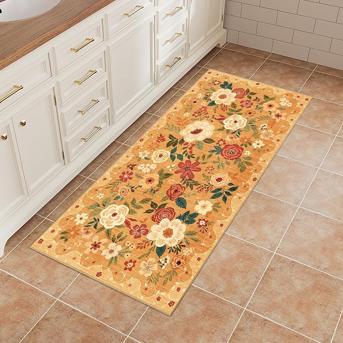 DUKINO 2x4 Rug for Entryway, Washable Kitchen Floral Runner Rug - Image 7