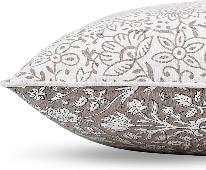 Ridhi Block Print Taupe Pillow Cover 20" x 20" Decorative Couch Pillows - Image 8
