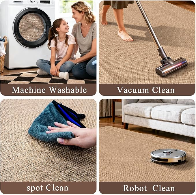 3x6 Kitchen Runner Rug Washable Non Slip: Solid Color Pattern Faux Jute Rug - Image 6
