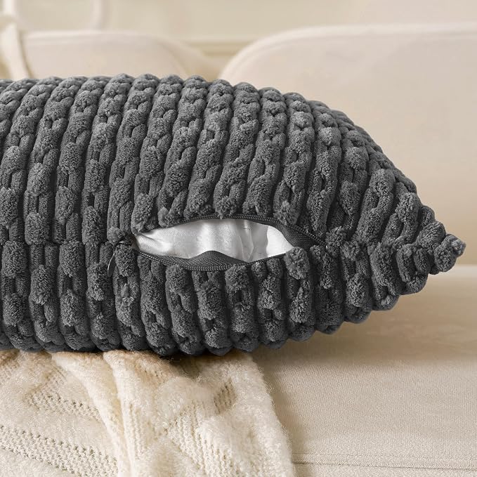 Set of 4 Dark Grey Decorative Throw Pillow Covers 18x18 Inch Corduroy Pillow - Image 4