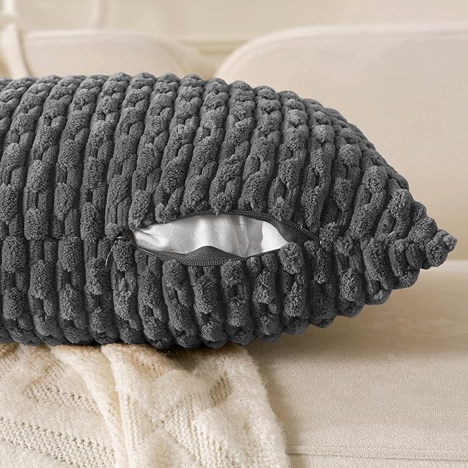 Set of 4 Grey White Taupe Decorative Throw Pillow Covers 20x20 Inch Corduroy - Image 5