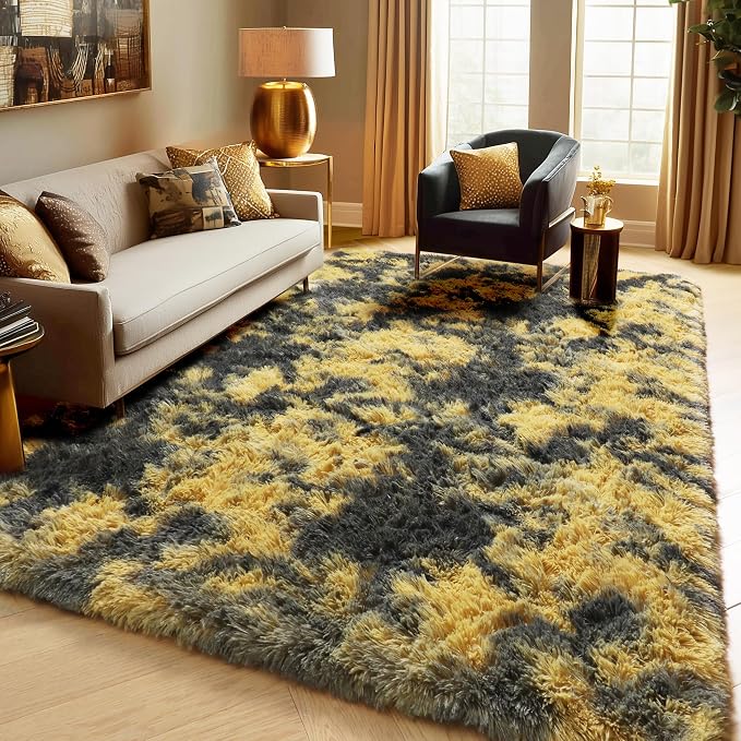 PAGISOFE Black and Yellow Fluffy Shag Area Rugs - Image 7