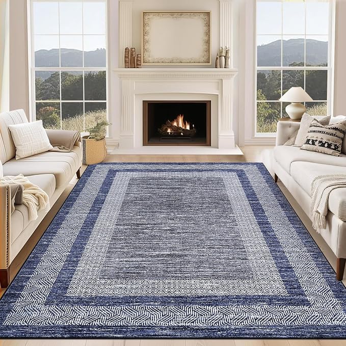 GarveeHome 6x9 Large Washable Area Rug Modern Bordered Rug Distressed Geometric by GarveeHome