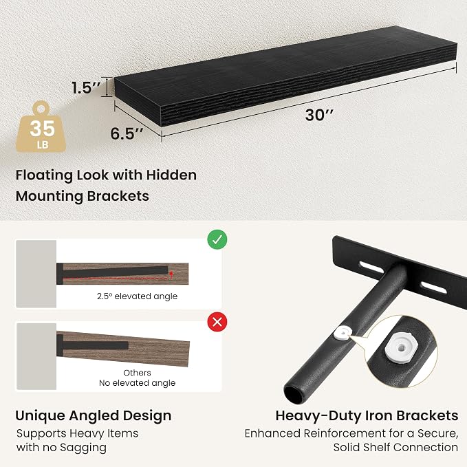 Fun Memories Floating Shelves for Wall, Rustic Wood Wall Mounted Shelves for - Image 3
