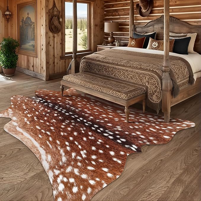 AROGAN Premium Deer Print Rug 4.6x5.2 Feet, Machine Washable Faux Fur Rug - Image 8