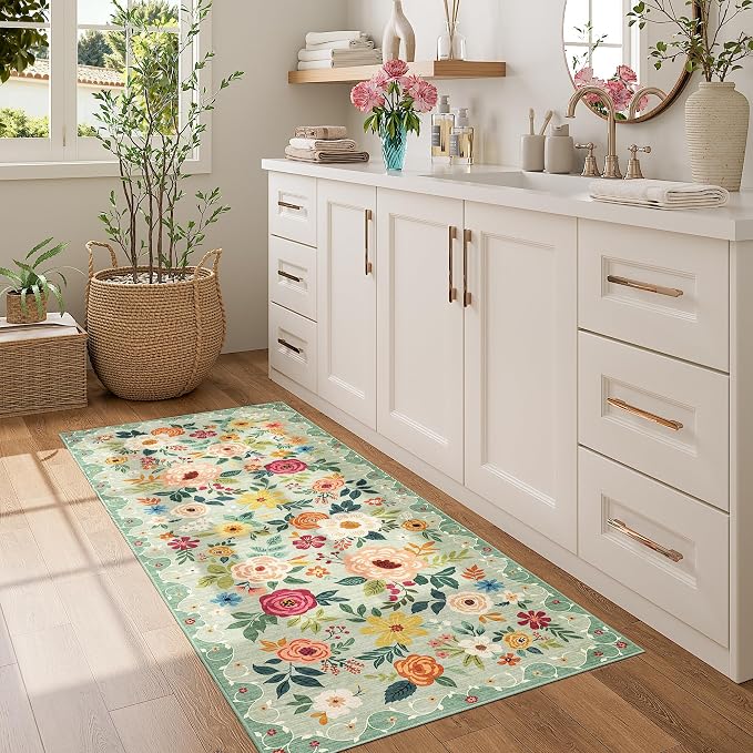 DUKINO 2x5 Runner Rug for Hallway, Washable Kitchen Floral Runner Rug - Image 2