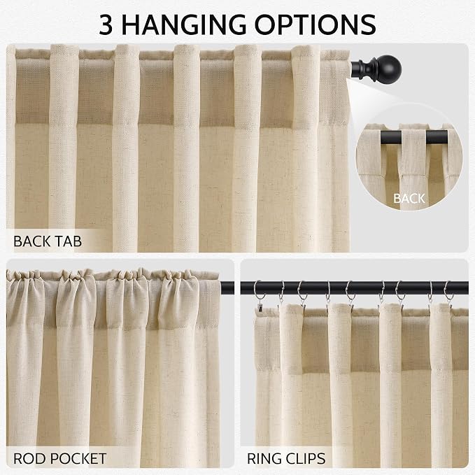 Nanspring Tan Semi Sheer Curtains 72 Inches Long - Image 2