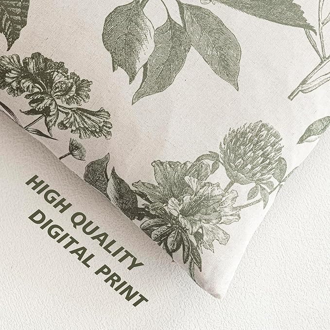 Foindtower Set of 2 Linen Floral Throw Pillow Covers Vintage Accent Print - Image 3