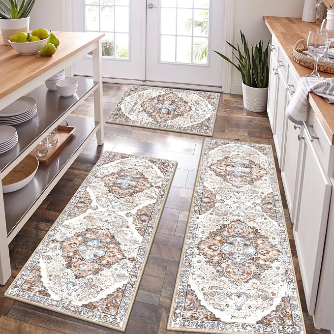 HEBE Farmhouse Kitchen Rugs Sets of 3 Non Slip Washable Boho Kitchen Rugs and - Image 6