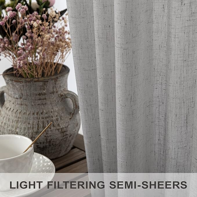 Light Grey Living Room Curtains 84 Inch Length 2 Panels Back Tab Pocket Light - Image 3