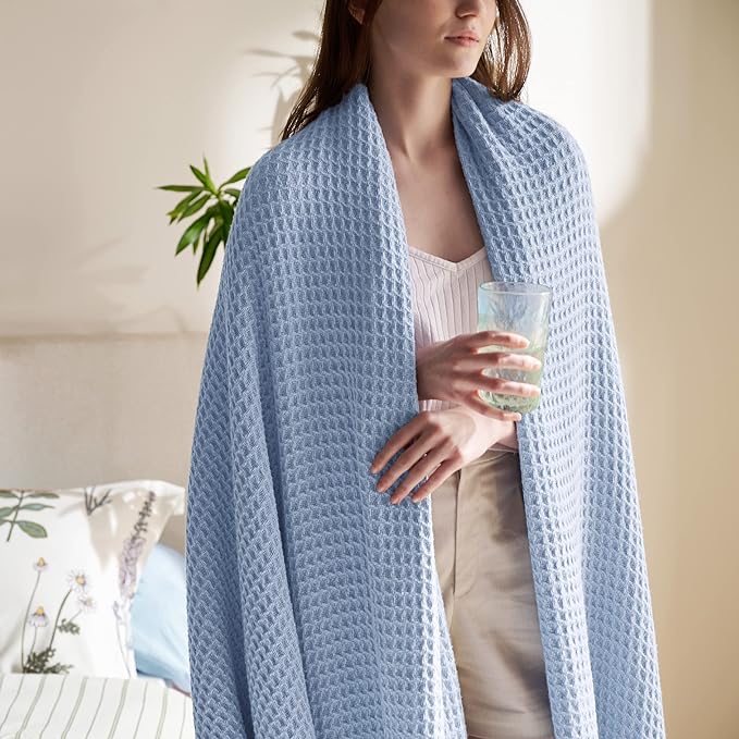 Bedsure Gentlesoft 100% Cotton Blue Blanket Queen Size - Image 2