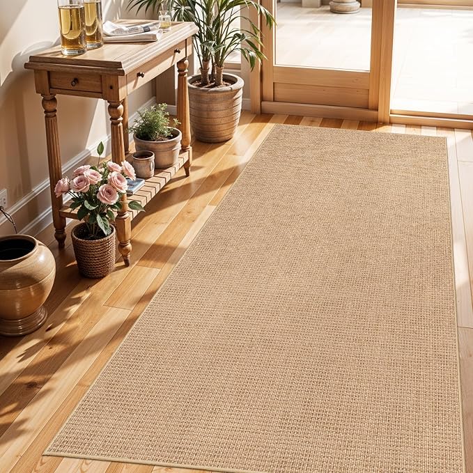 3x6 Kitchen Runner Rug Washable Non Slip: Solid Color Pattern Faux Jute Rug by BYYVOORugsforYourHome