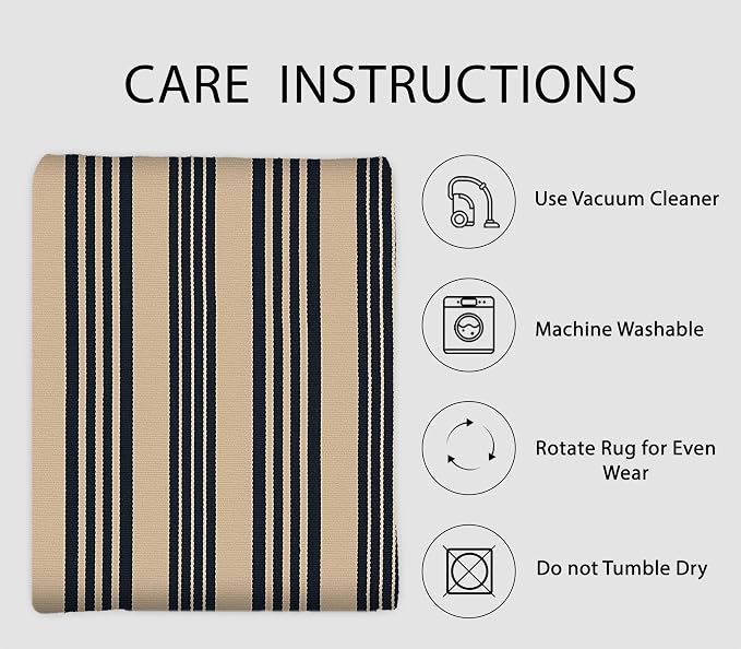 IOHOUZE Striped Area Rug 2'x4.3' Tan and Black Front Door Rugs Small Washable - Image 5