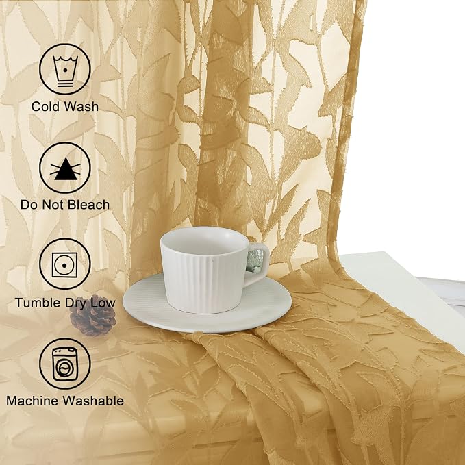 Lecloud Leia Dark Gold Sheer Curtains 63 Inch Length 2 Panels, Light Filtering - Image 9