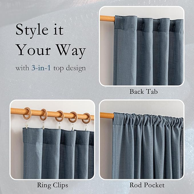 MYSKY HOME Short Semi Sheer Blue Curtains - Image 4