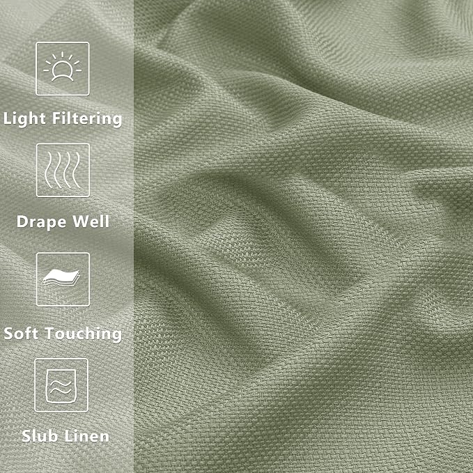 Gwine Light Green Valance Curtain, Light Filtering Faux Linen Textured Valance - Image 3