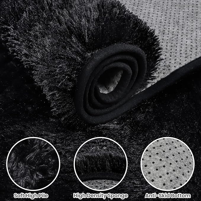 5x7 Area Rugs for Living Room: Ultra Soft Fluffy Shag Black Rug for Bedroom - Image 8