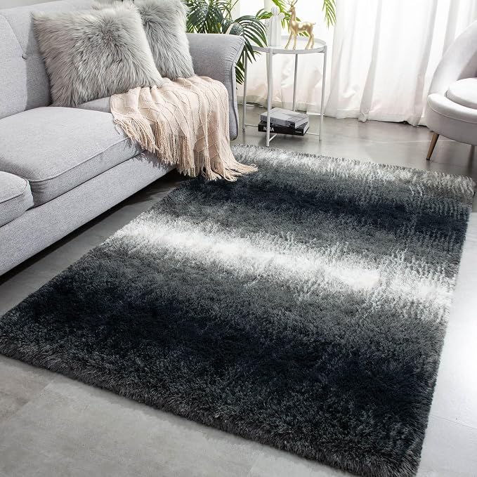 Meralax Area Rugs for Living Room Bedroom, Gradient Black 5x8 Feet Soft Fluffy by Merelax