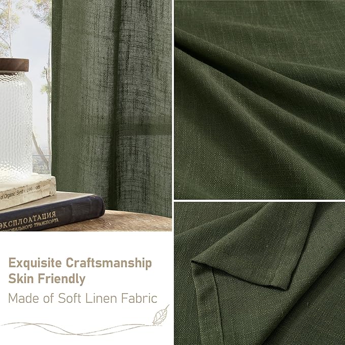 LAMIT Olive Green Sheer Linen Curtains 63 inch Length - Image 6