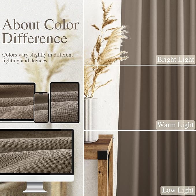 Dark Taupe Linen Curtains 90 Inch Length 2 Panels Set - Image 4