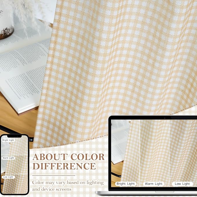 RYB HOME Kithen Curtains Rustic Plaid Cafe Tier, Classic Short Checkered Drapes - Image 3