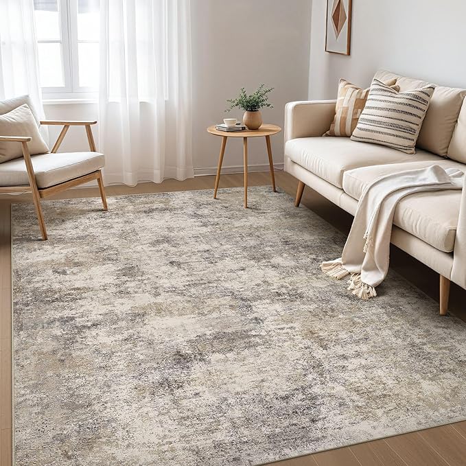 Nakagishi 7x9 Area Rugs Living Room: Washable Abstract Large Neutral Soft Rug by NakagishiAreaRug