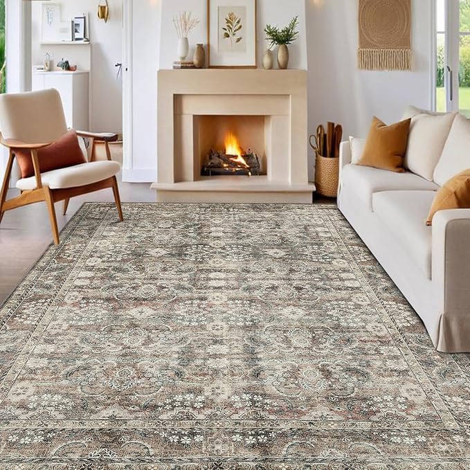 GarveeHome Washable Rugs for Living Room, Vintage Neutral Area Rug, Ultra Soft by GarveeHome