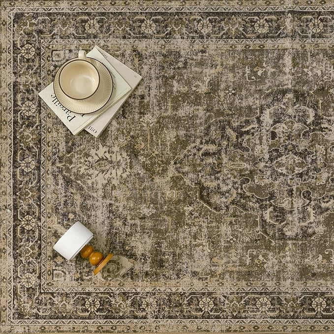 PureCozy 9x12 Washable Area Rug Brown Vintage Distressed Large Rug - Image 7