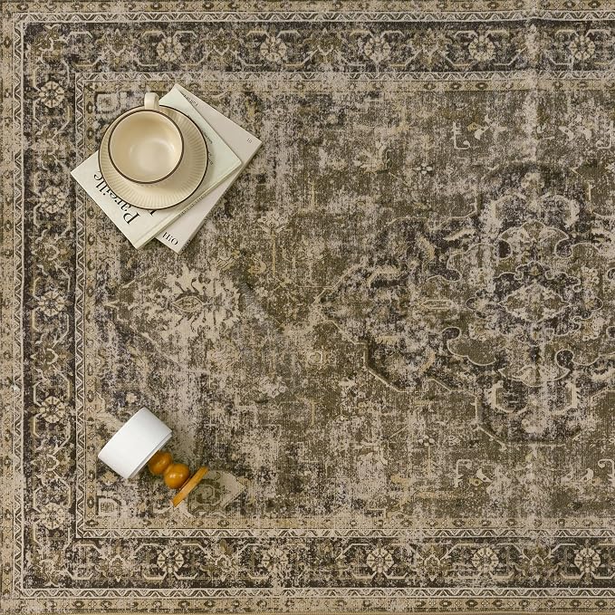 PureCozy 4x6 Washable Area Rug Brown Vintage Distressed Rug - Image 7