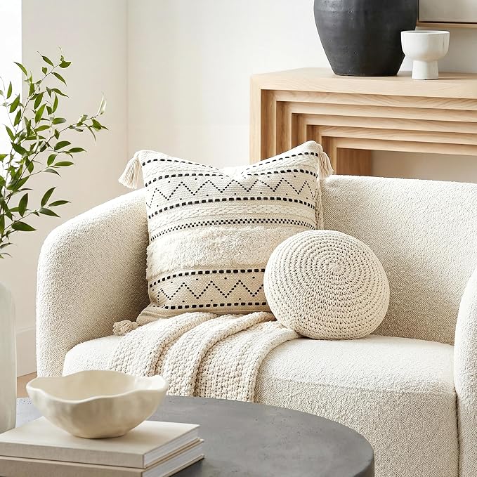 BlissBlush 20X20 Throw Pillow Cover, Cream Neutral Square Decorative Cushion - Image 8