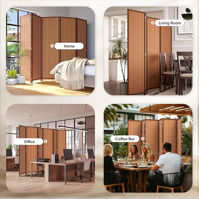 JOSTYLE 6 Panel Folding Privacy Screens 6ft Bamboo Freestanding Room Dividers - Image 8