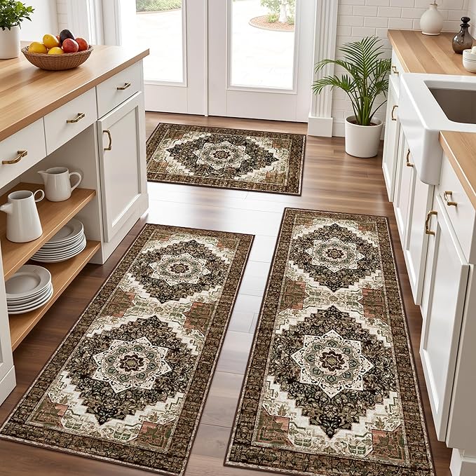 Tritard 100% Non Slip Kitchen Rugs Sets of 3 Washable Boho Kitchen Mats by Tritard